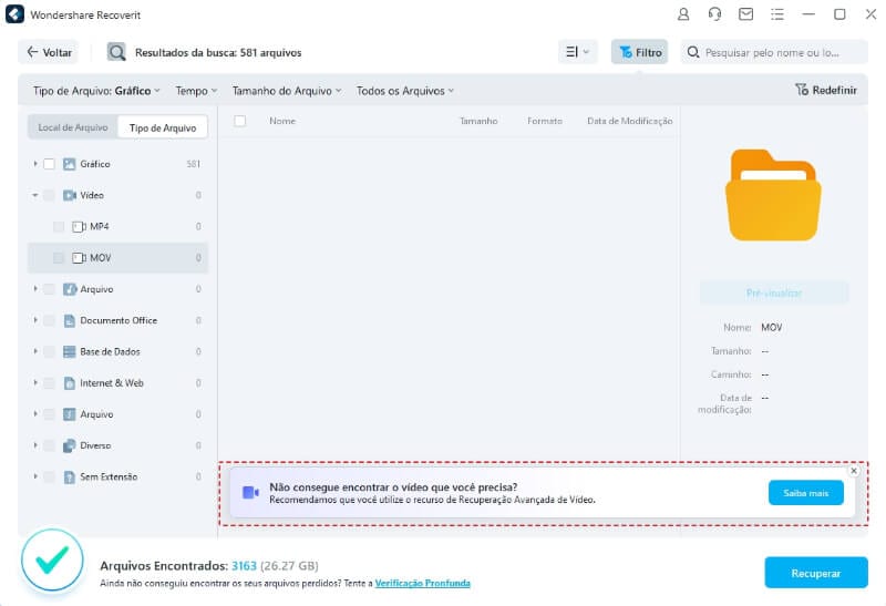 notificação para a recuperação avançada de vídeo