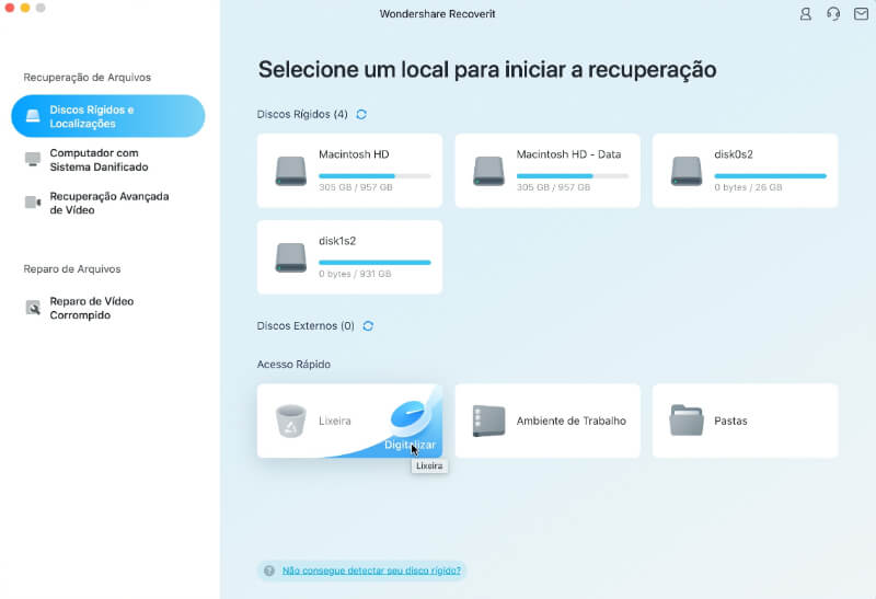 recuperação de vídeos apagados - selecionar a lixeira
