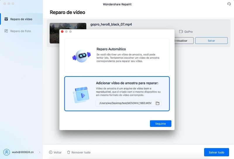 adicionar amostra de vídeo mp4 para reparo avançado